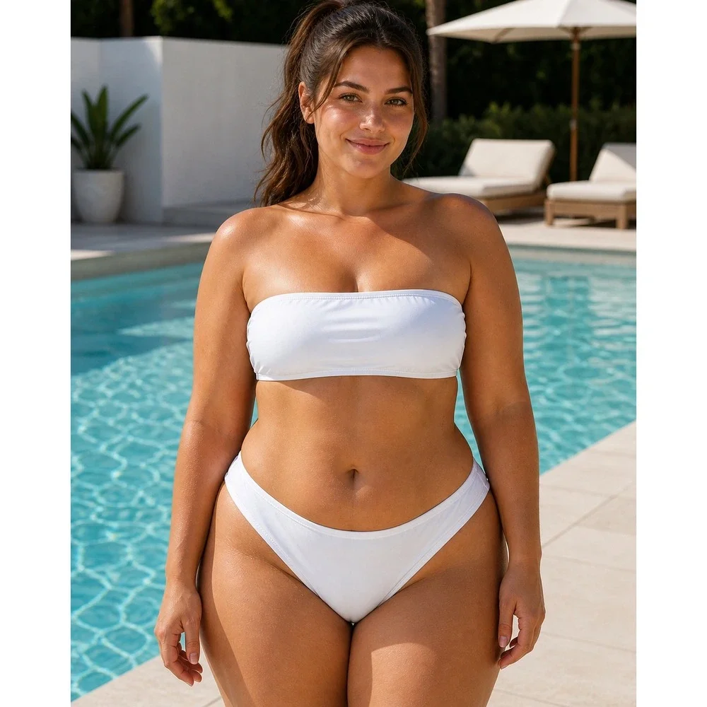 SKIMS Shaping Swim Bandeau +‎ Dipped Bikini Bottom Set Marble 2X